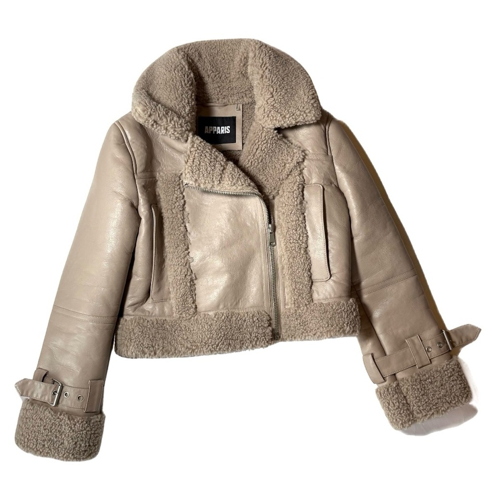 Apparis Jay Faux Leather & Faux Shearling Moto Jacket - Picture 1 of 8